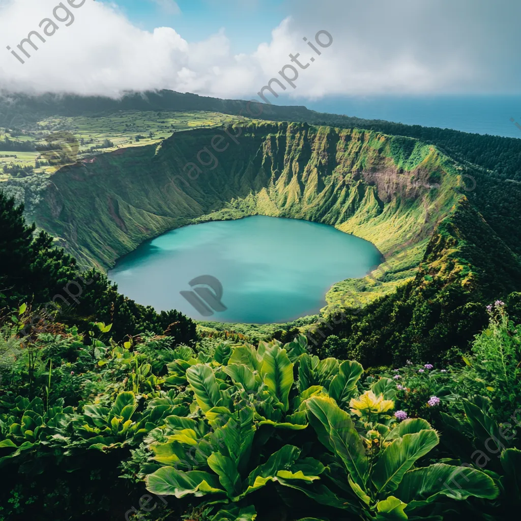 View of a turquoise lake within a volcanic caldera surrounded by cliffs - Image 4