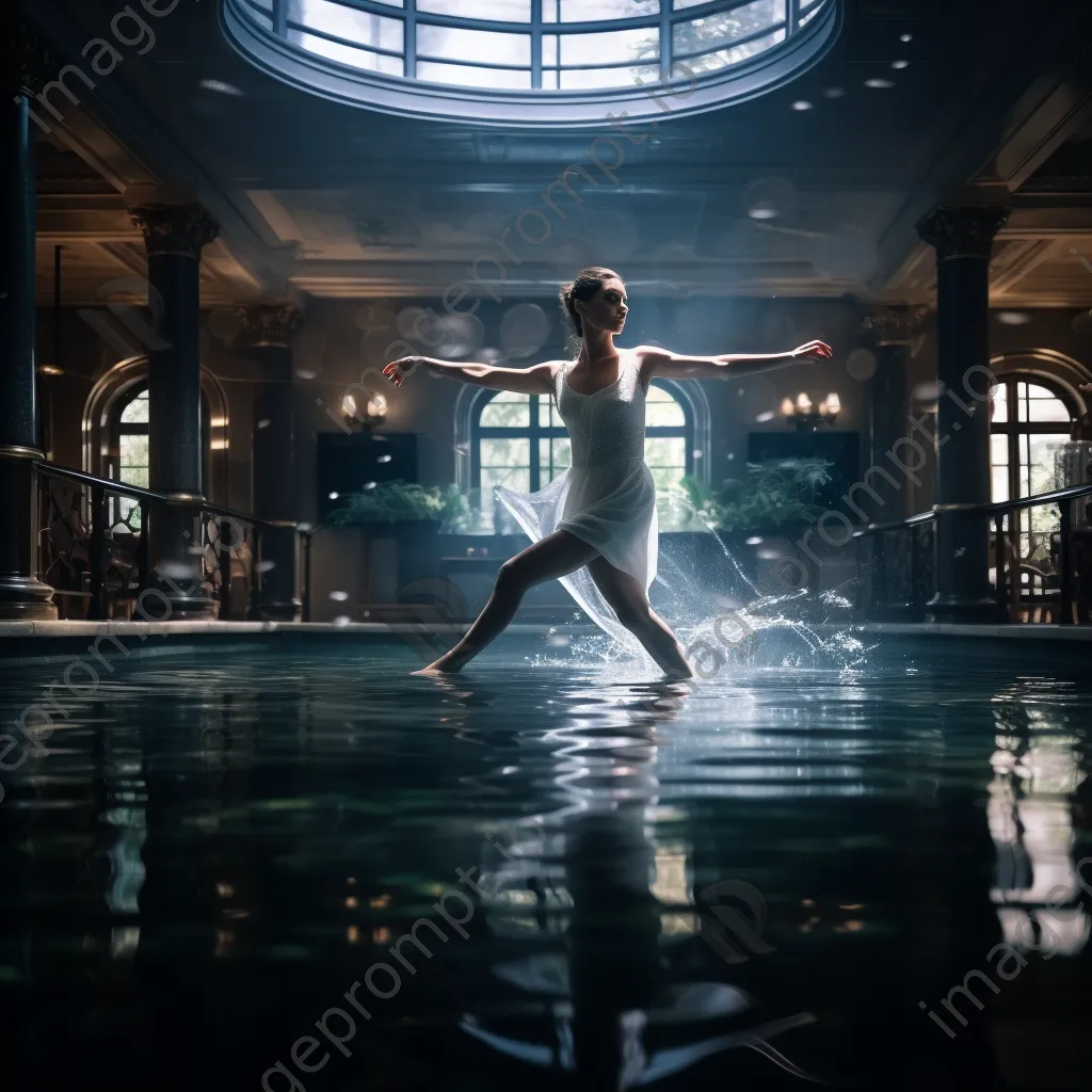 Graceful woman performing water ballet in an elegant pool - Image 1