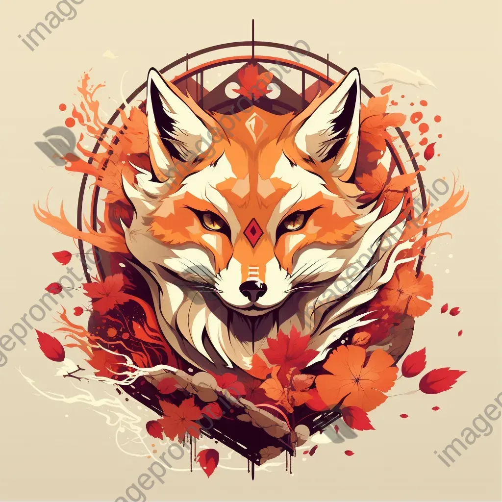 Low-poly depiction of a mythical Kitsune fox spirit in autumn tones - Image 1