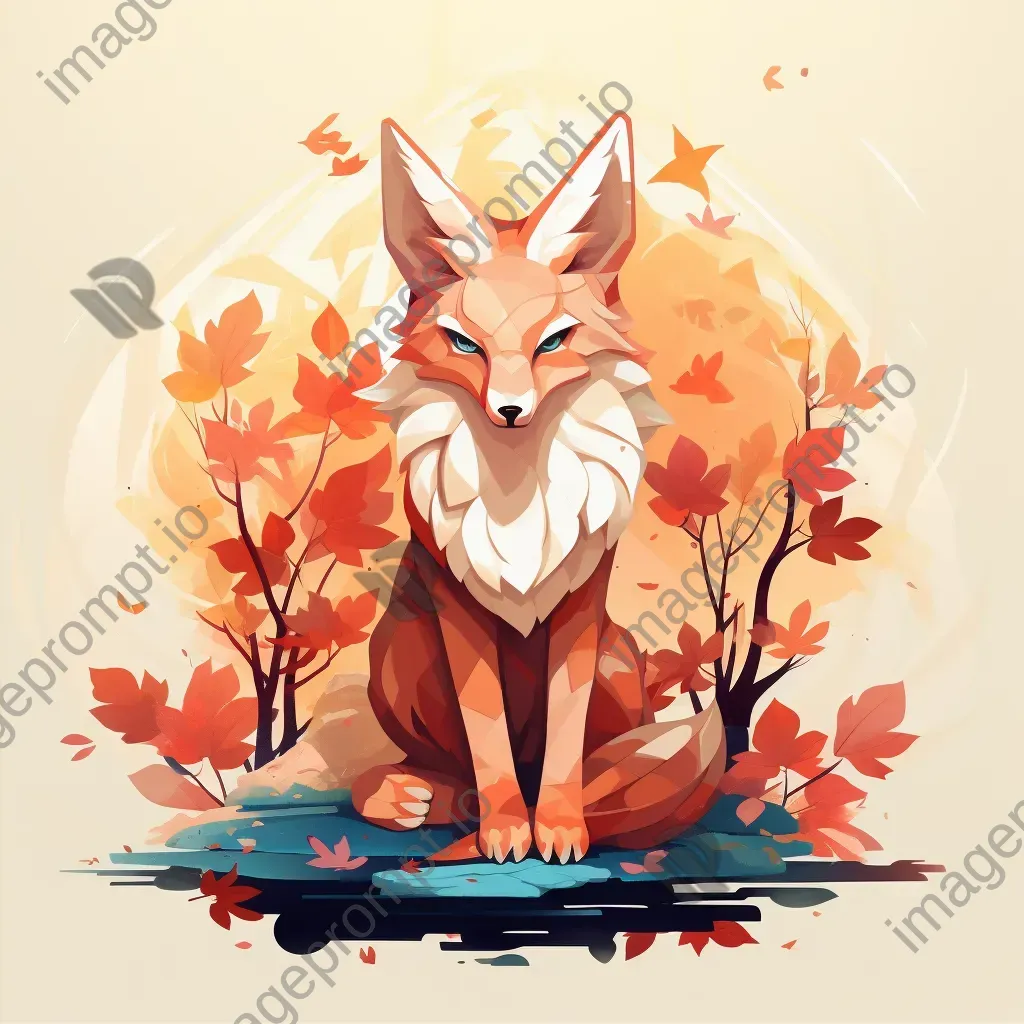 Low-poly depiction of a mythical Kitsune fox spirit in autumn tones - Image 2