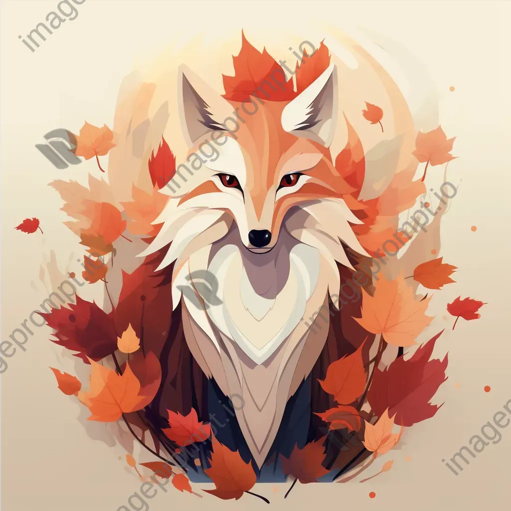 Low-poly depiction of a mythical Kitsune fox spirit in autumn tones - Image 4