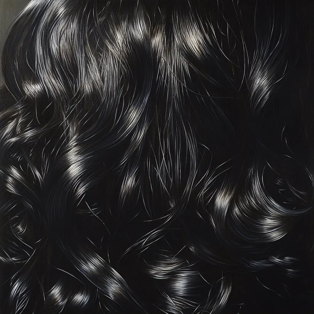 Artwork showcasing the silky texture and gloss of a dark lock of hair - Image 1