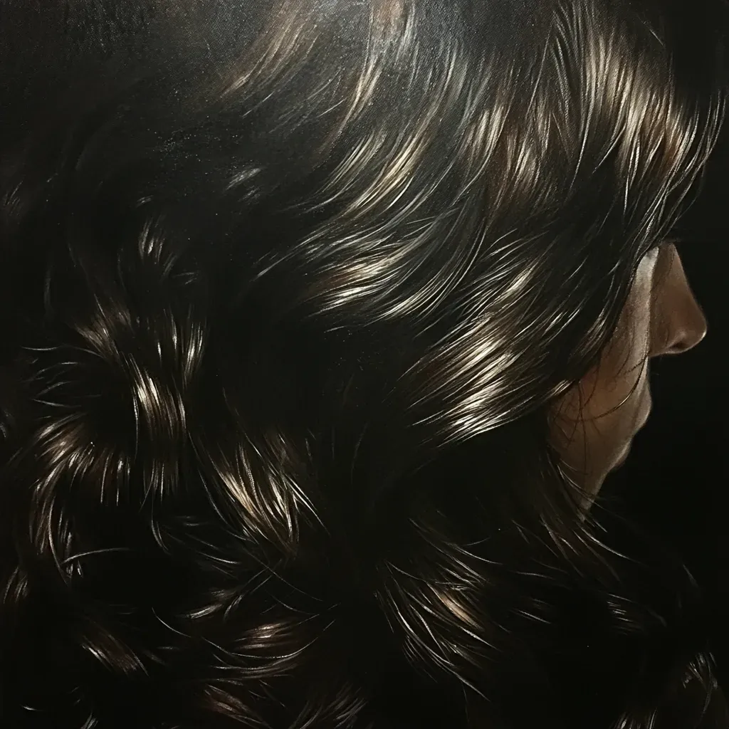 Artwork showcasing the silky texture and gloss of a dark lock of hair - Image 2