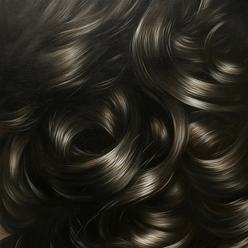 Artwork showcasing the silky texture and gloss of a dark lock of hair - Image 3