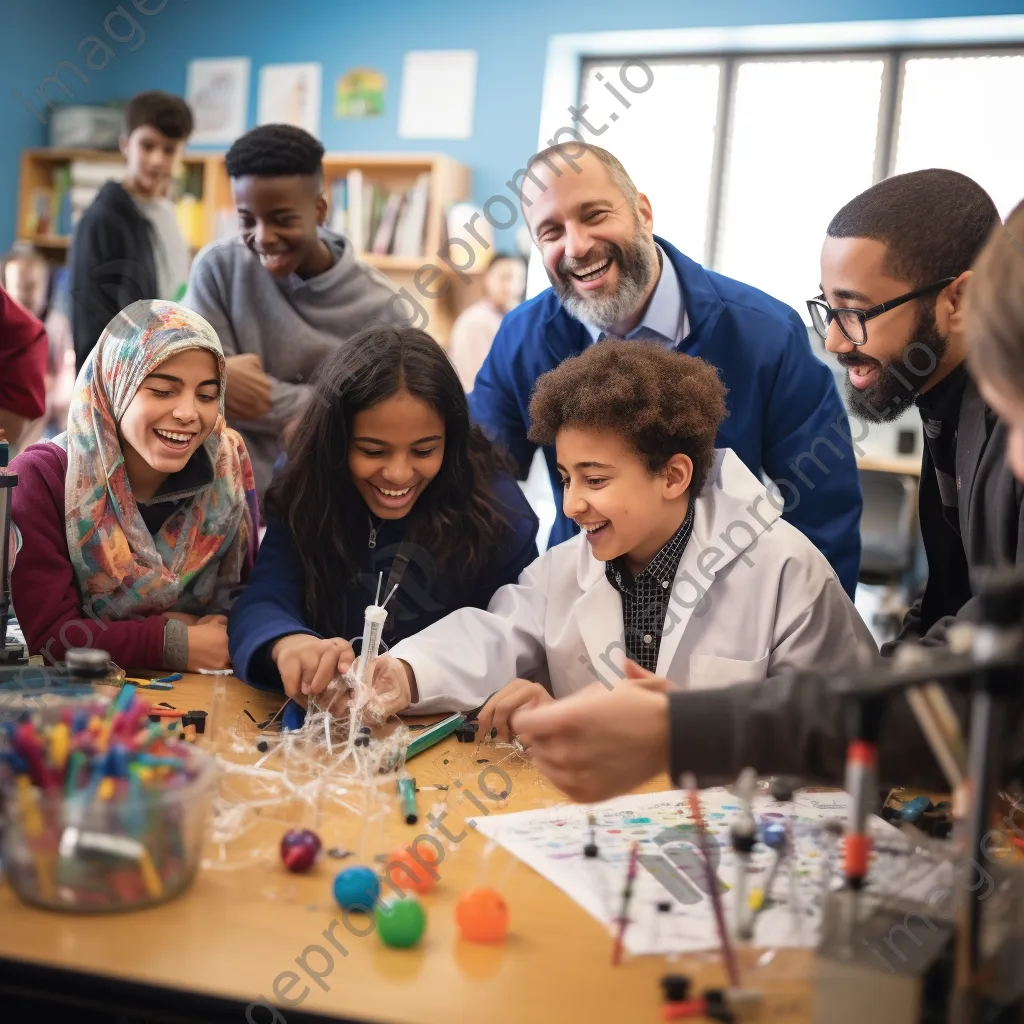 Students engaging in a science lab activity in a vibrant classroom. - Image 2