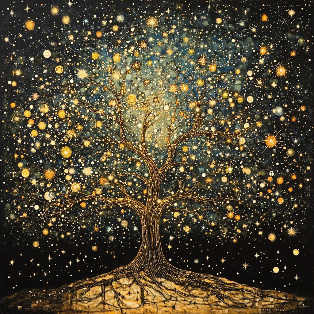 Surreal tree of life made of constellations, with each branch, leaf, and trunk formed by connecting stars - Image 3