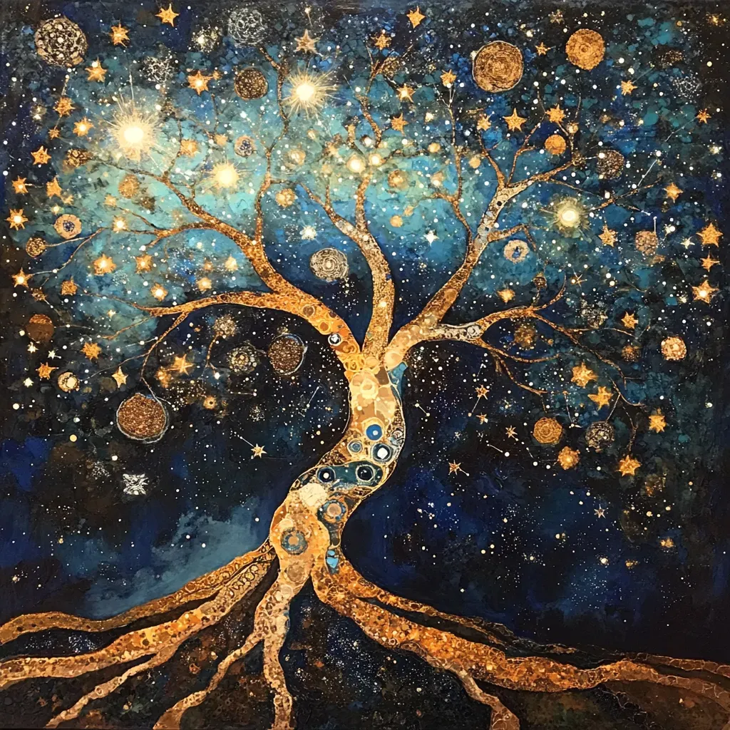 Surreal tree of life made of constellations, with each branch, leaf, and trunk formed by connecting stars - Image 4