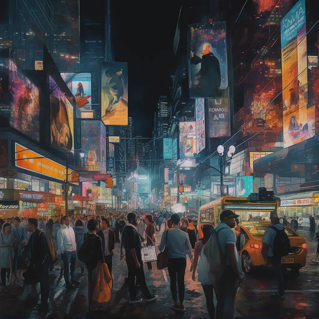 Bustling cityscape at night illuminated by neon signs and digital billboards - Image 2