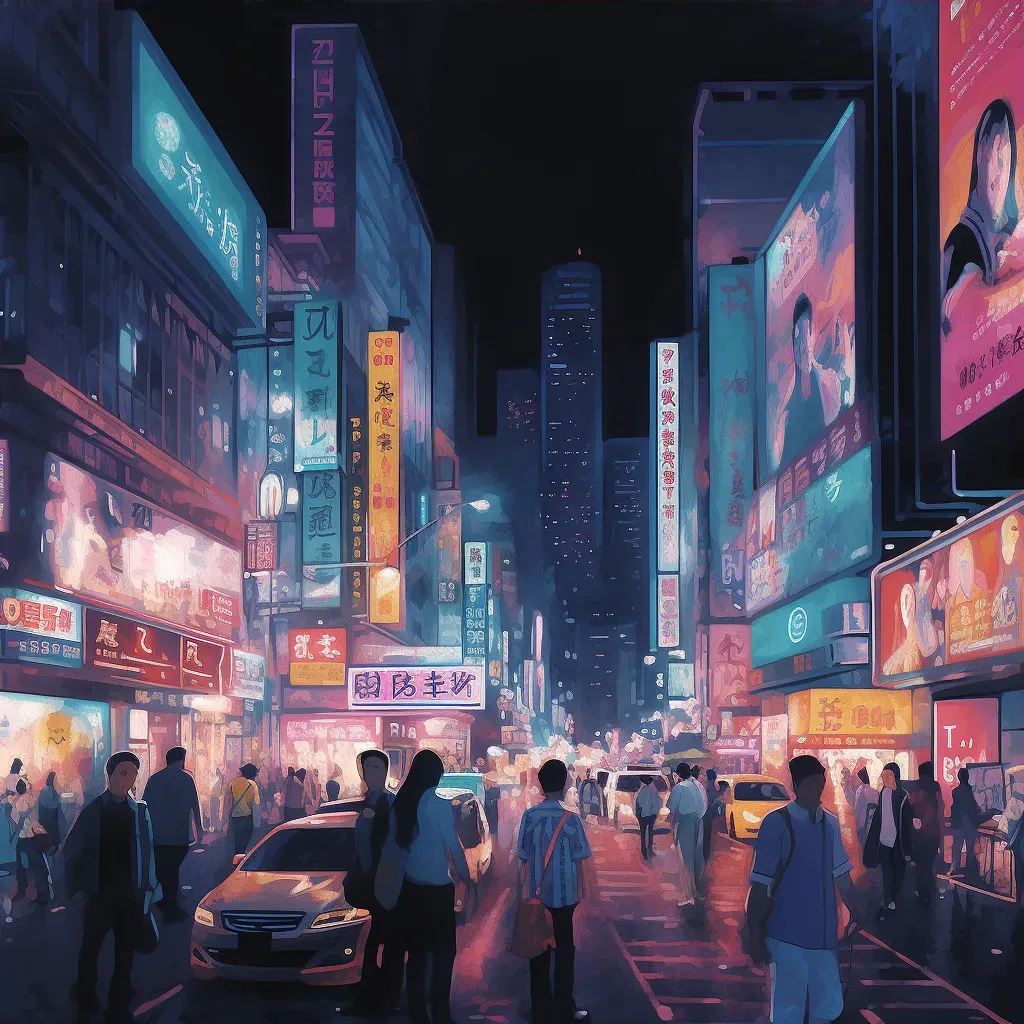 Bustling cityscape at night illuminated by neon signs and digital billboards - Image 3