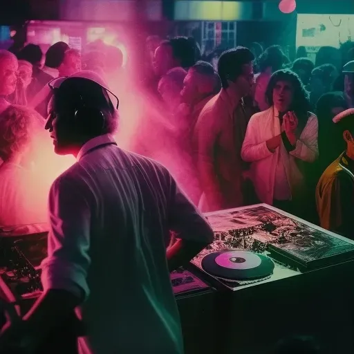 DJ mixing tracks in a neon-lit club with a dancing crowd - Image 3