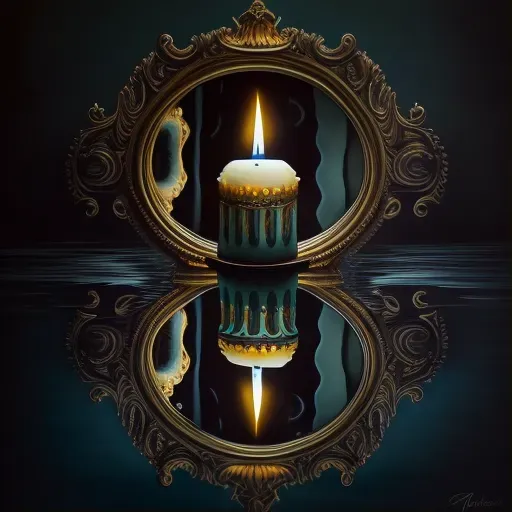 Image of a burning candle surrounded by mirrors reflecting light infinitely. - Image 1