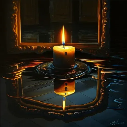 Image of a burning candle surrounded by mirrors reflecting light infinitely. - Image 4