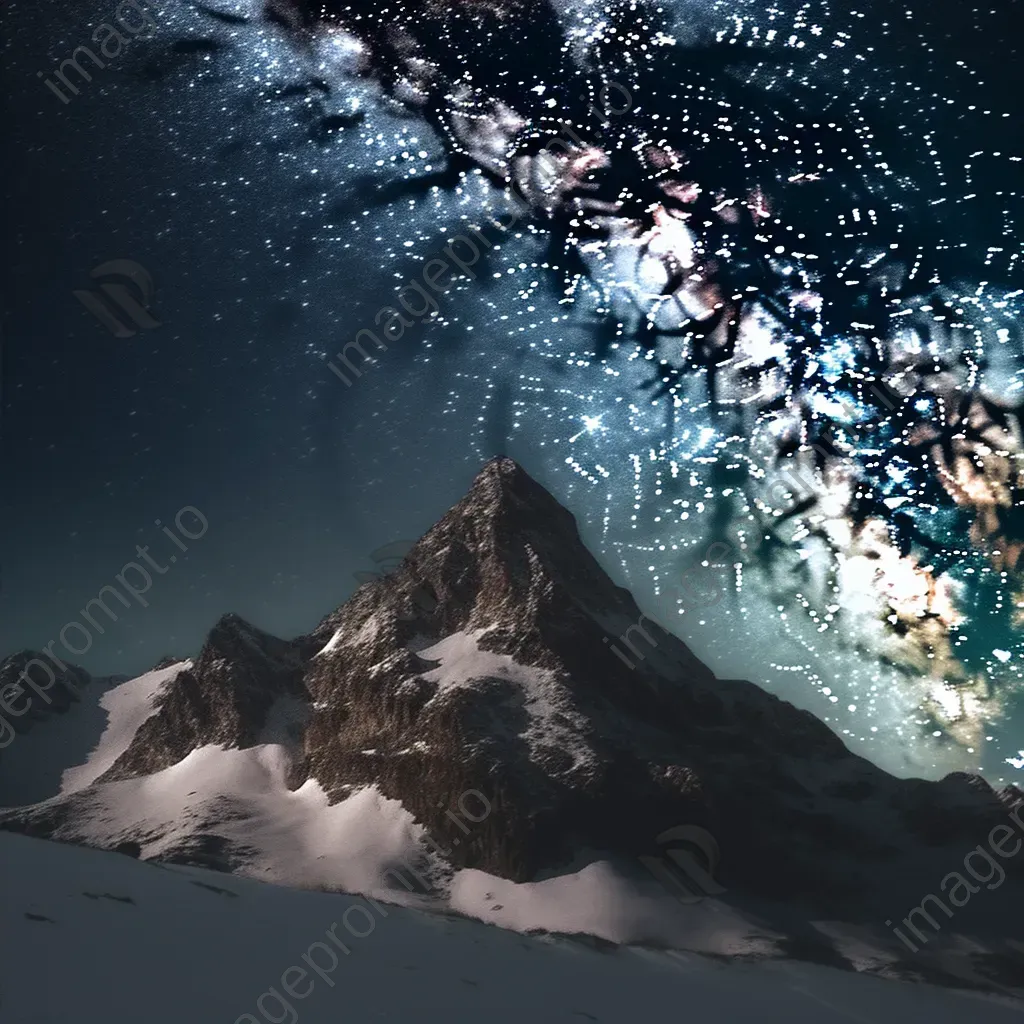 Milky Way galaxy with full moon over snowy mountain range - Image 2