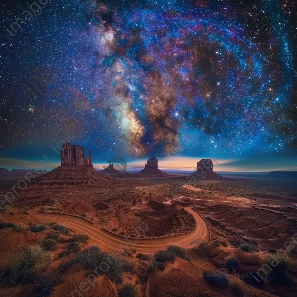 Long exposure photo of star trails over a desert landscape - Image 4