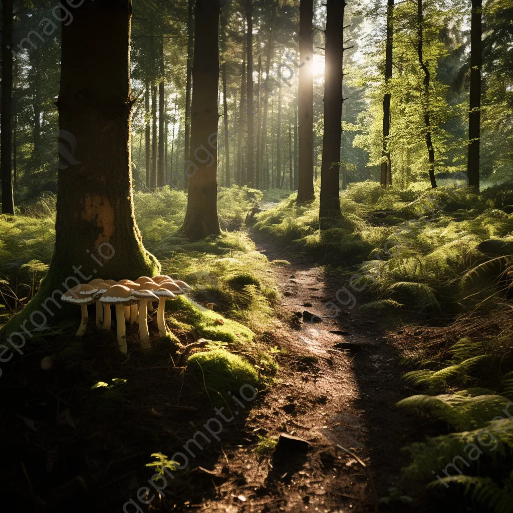 Winding forest path scattered with wild mushrooms - Image 3