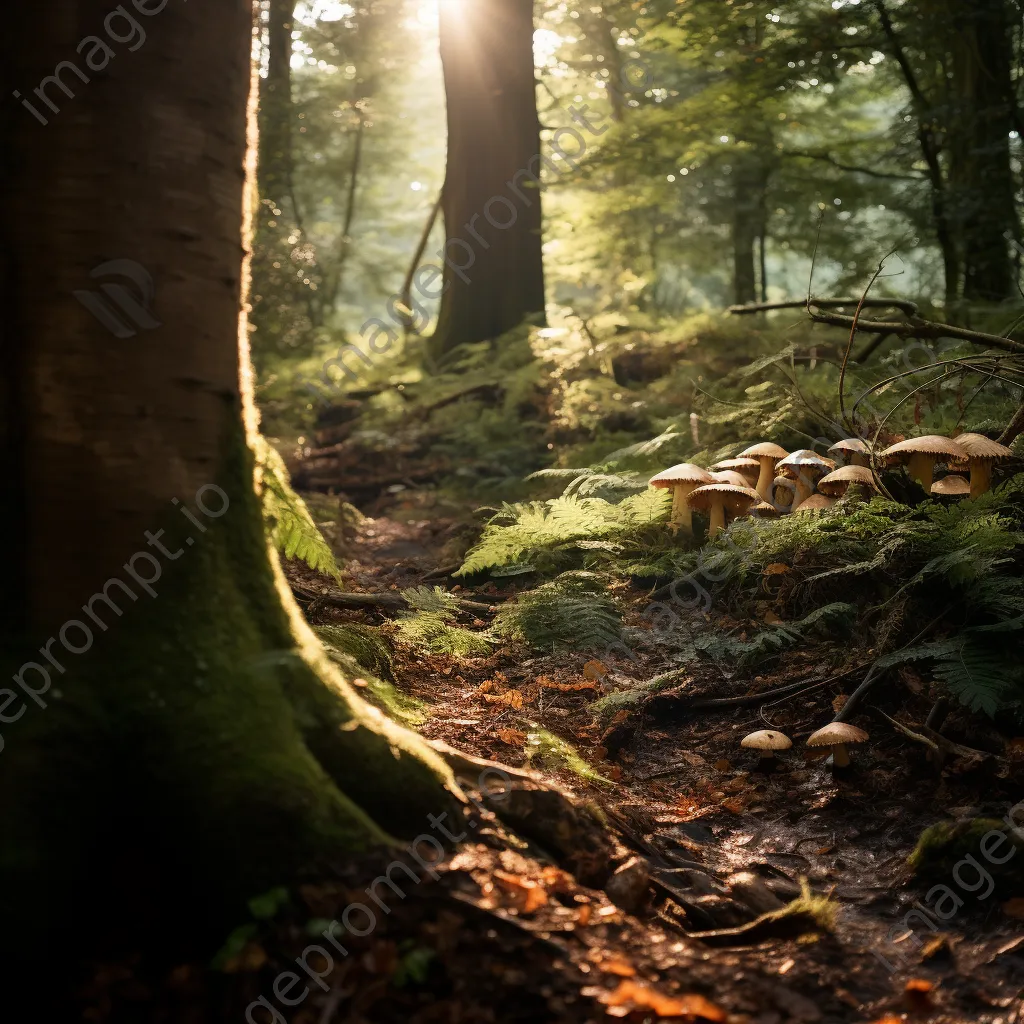 Winding forest path scattered with wild mushrooms - Image 4