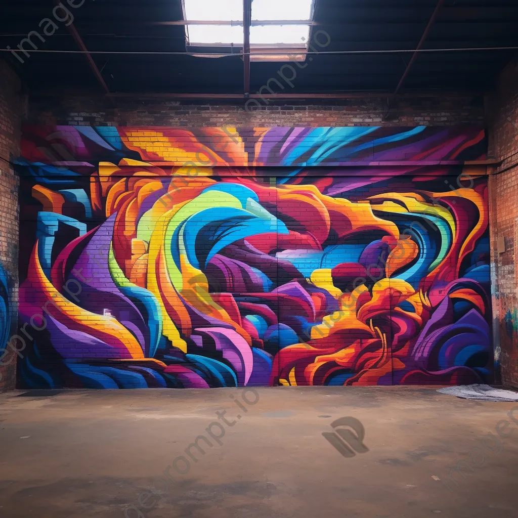 Brightly colored graffiti mural on an abandoned warehouse wall - Image 1