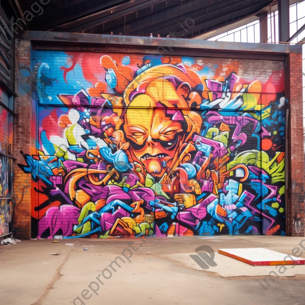 Brightly colored graffiti mural on an abandoned warehouse wall - Image 4