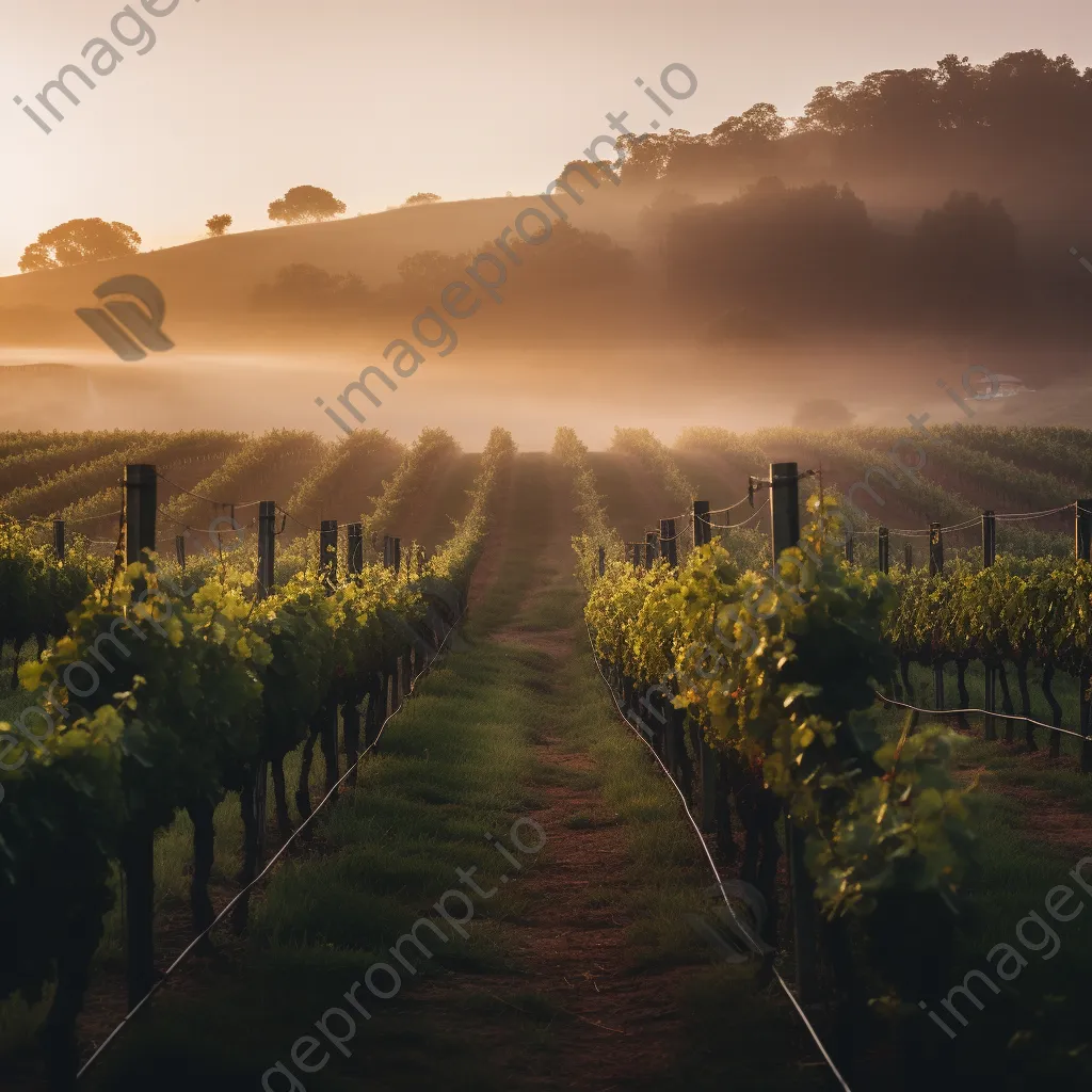 Vineyard landscape in morning mist - Image 1