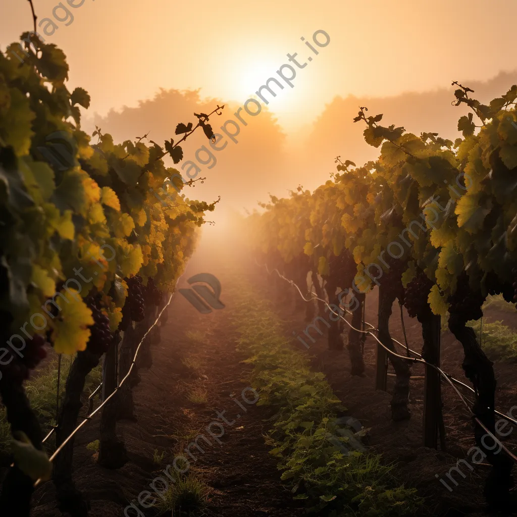 Vineyard landscape in morning mist - Image 2