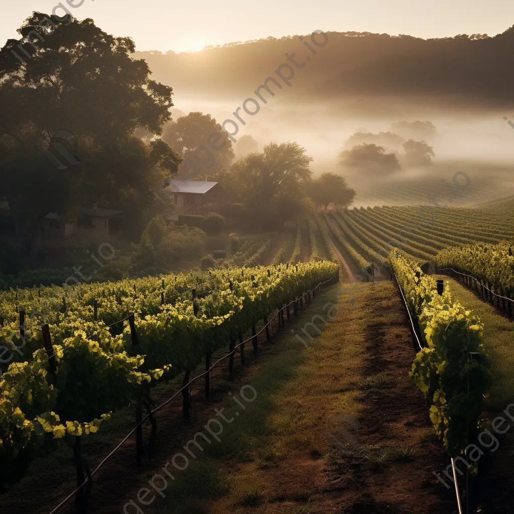 Vineyard landscape in morning mist - Image 4