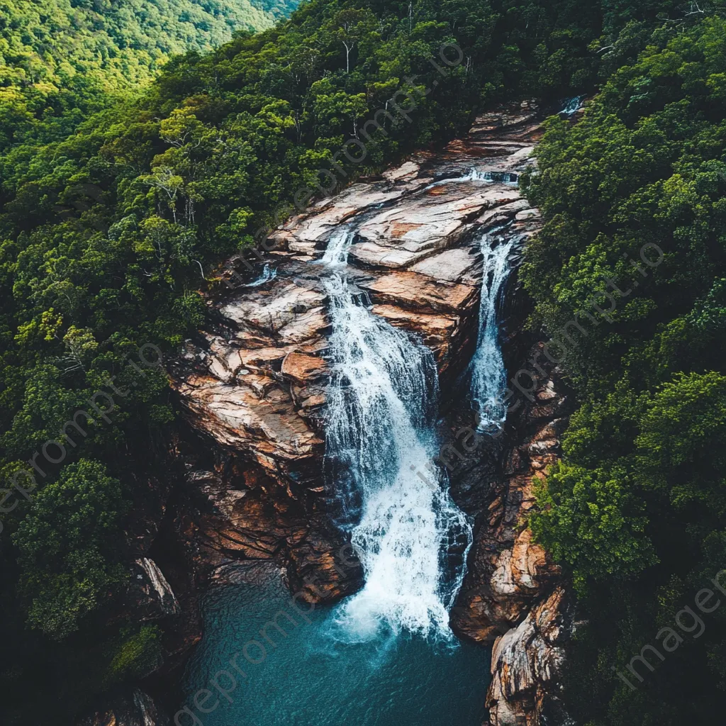 Aerial view of a cascading mountain waterfall and forest - Image 3