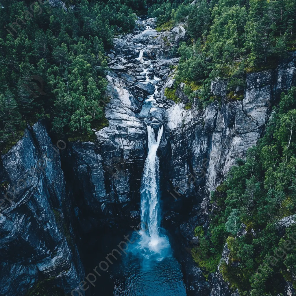 Aerial view of a cascading mountain waterfall and forest - Image 4