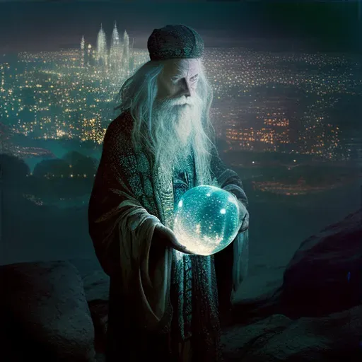 Ancient Prophet with Glowing Crystal Orb