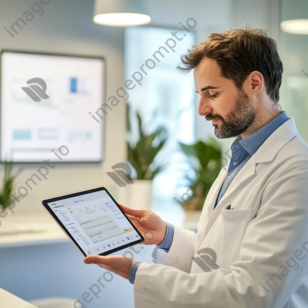 Doctor on video call reviewing tablet data - Image 2