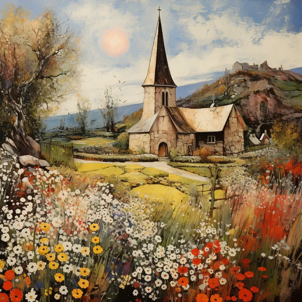 Old Stone Church in a European Countryside Meadow