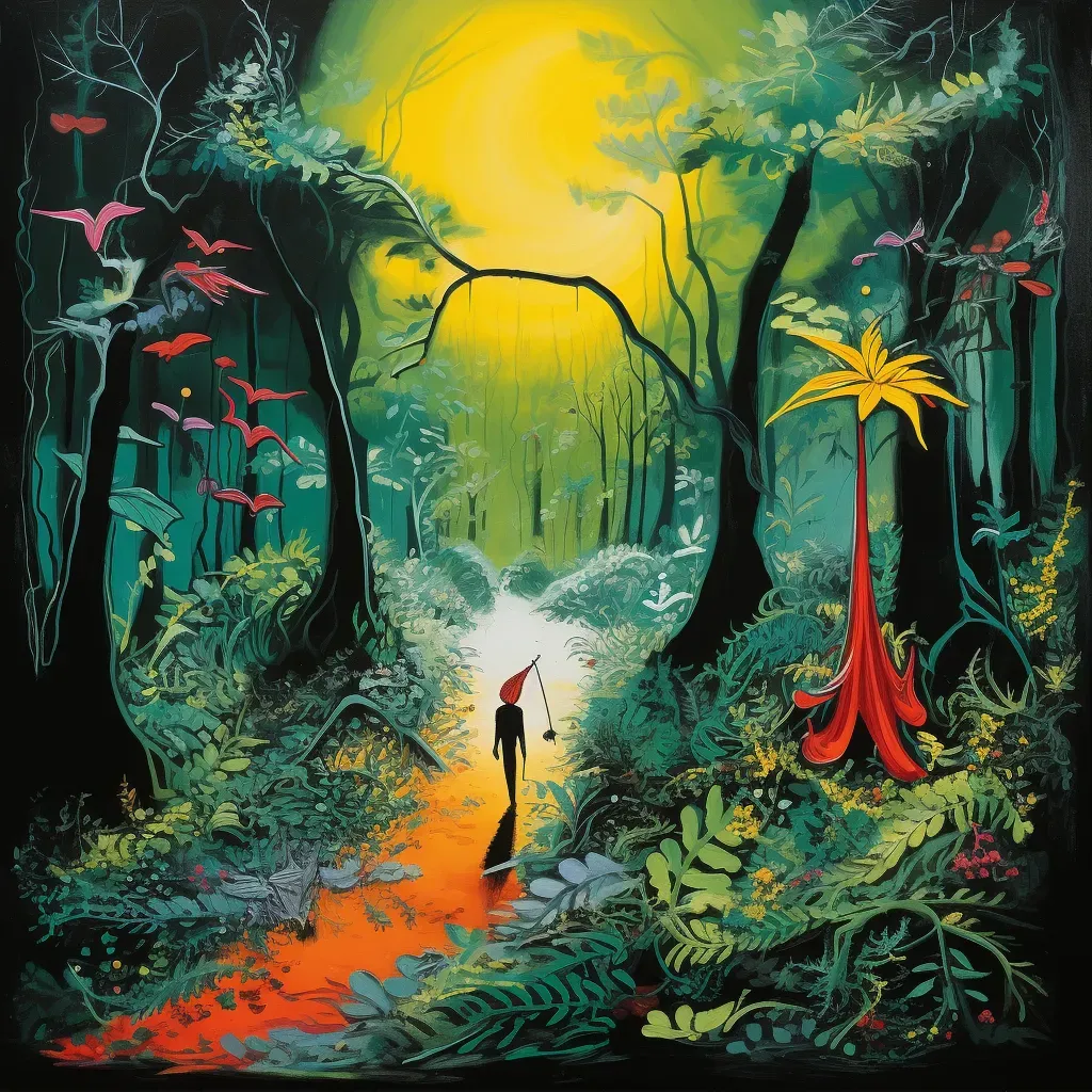 Traveler journeying through enchanted forest with mystical creatures - Image 1