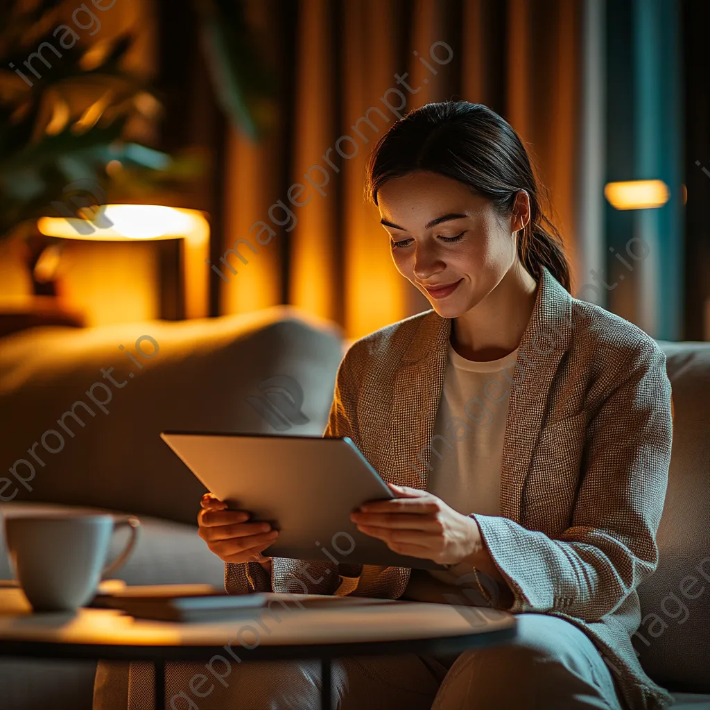 Employee enjoying a creative moment with coffee and a tablet - Image 4