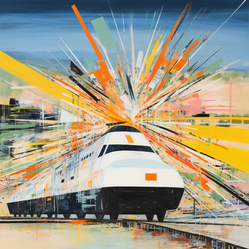 Image of a high-speed bullet train in motion, blurring the landscape - Image 1