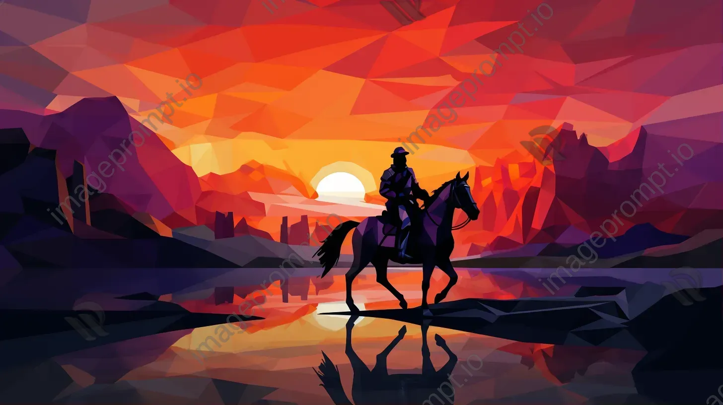 Low poly knight on horseback against sunset - Image 1