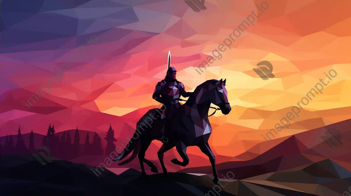 Low poly knight on horseback against sunset - Image 2