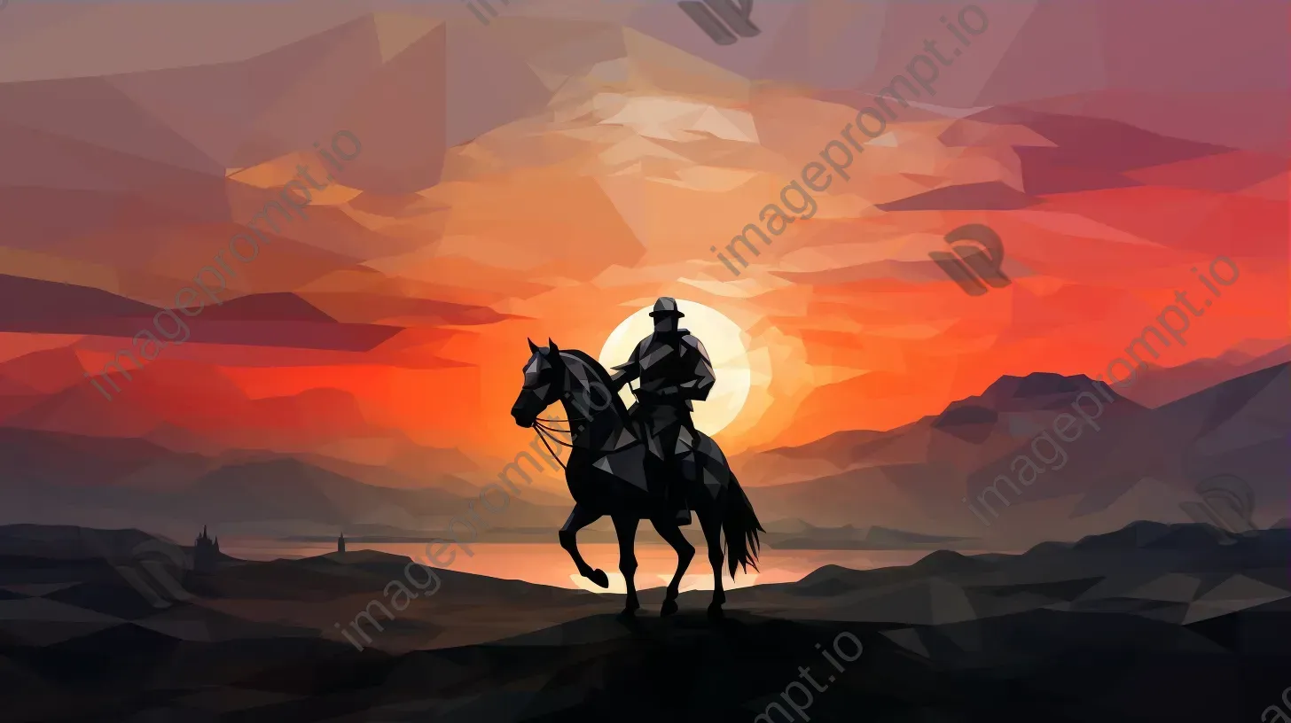 Low poly knight on horseback against sunset - Image 3