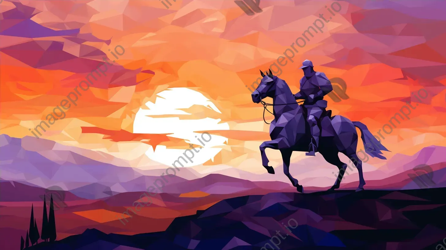 Low poly knight on horseback against sunset - Image 4