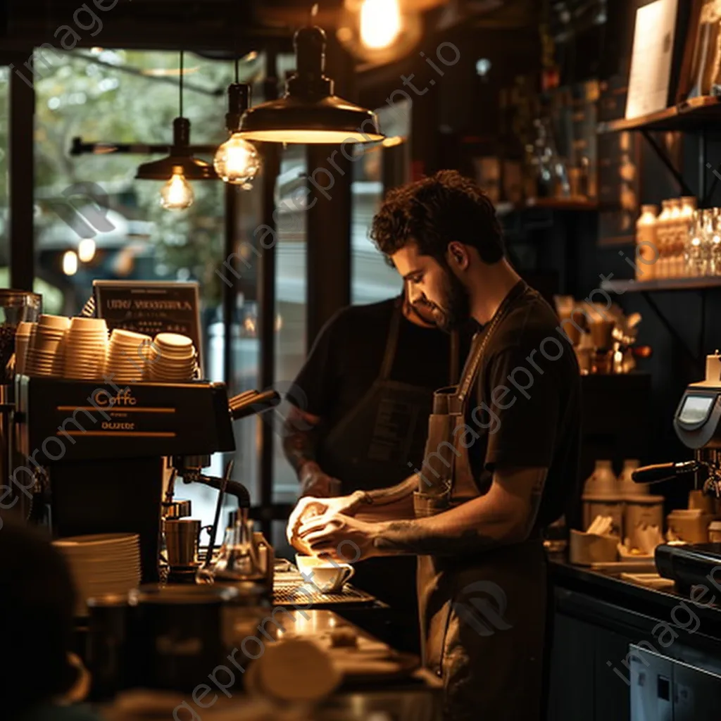 A barista skillfully making coffee while a customer waits. - Image 2