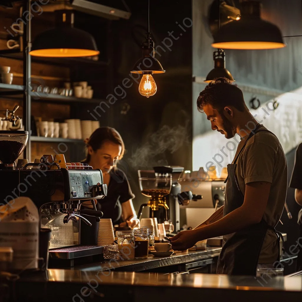 A barista skillfully making coffee while a customer waits. - Image 4