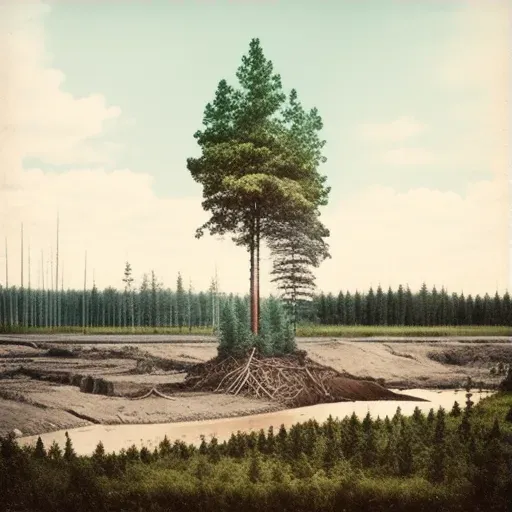 Single tree surrounded by saplings in logging site - Image 3