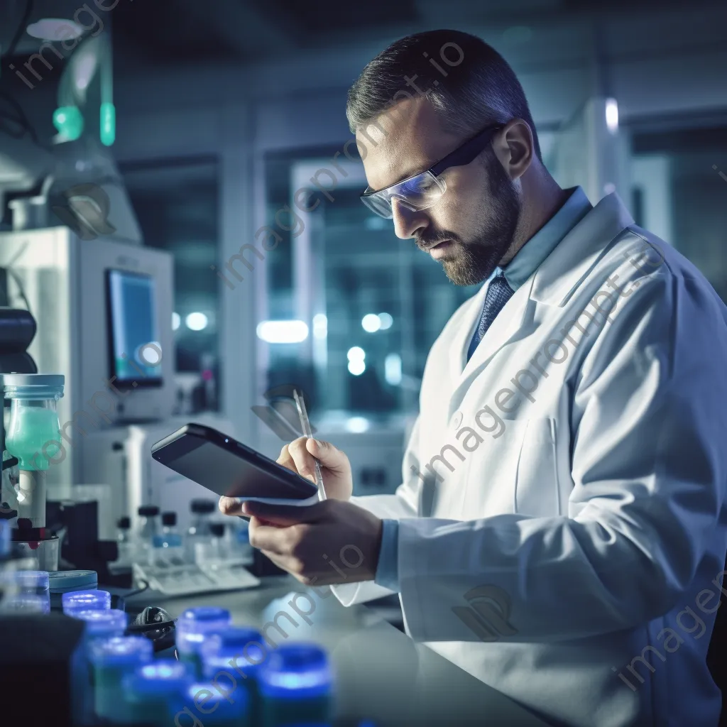 Lab technician recording data on tablet - Image 1