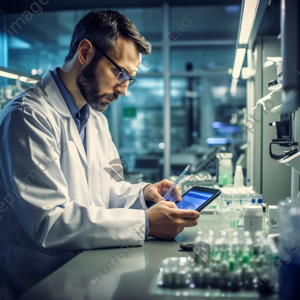 Lab technician recording data on tablet - Image 3