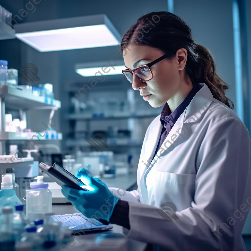 Lab technician recording data on tablet - Image 4