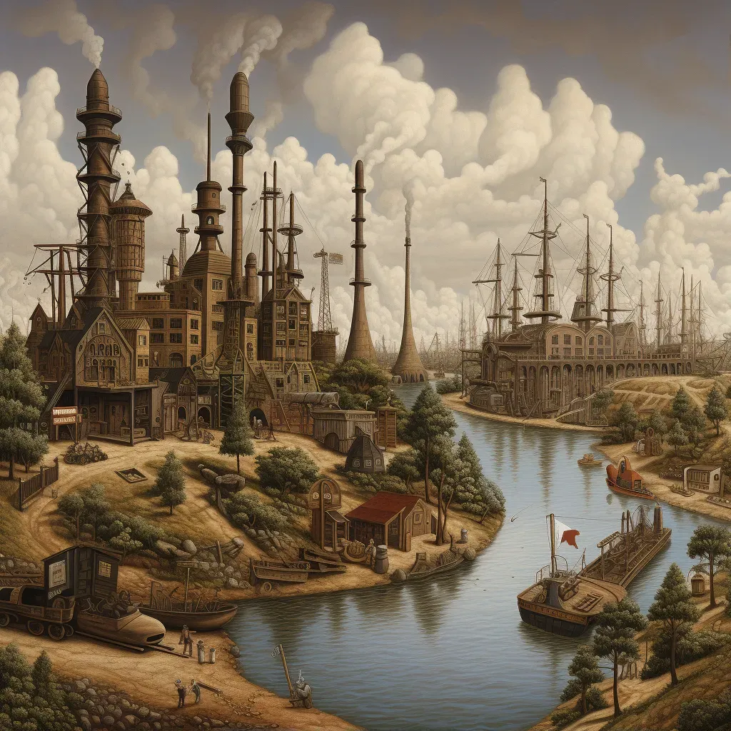 Dystopian landscape with oil derricks and refineries - Image 1