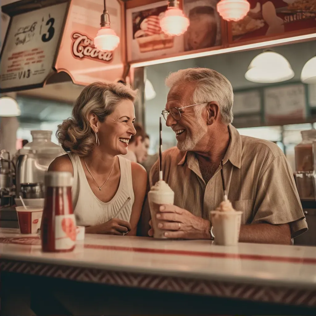 Vintage portrait of a nostalgic couple in 1960s diner - Image 2