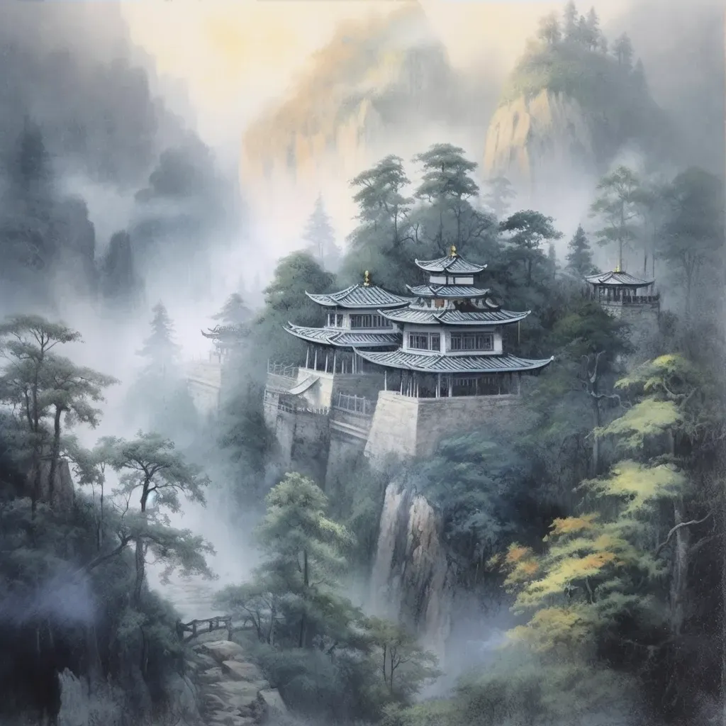 Image of a peaceful Zen monastery in misty mountains - Image 3