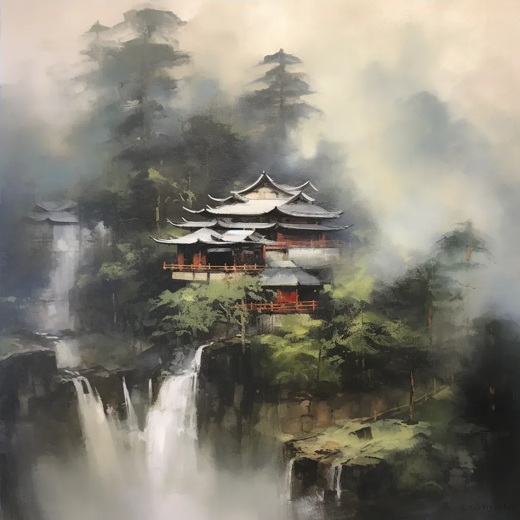 Image of a peaceful Zen monastery in misty mountains - Image 4