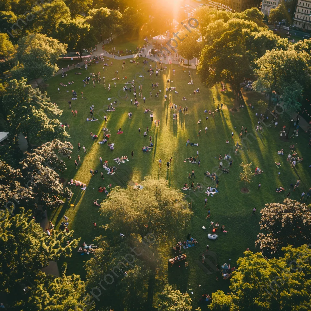 Aerial view of a busy city park in summer - Image 2