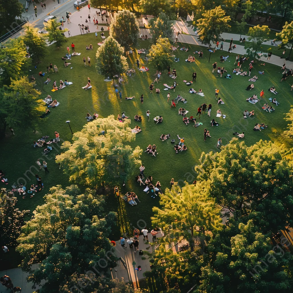 Aerial view of a busy city park in summer - Image 3