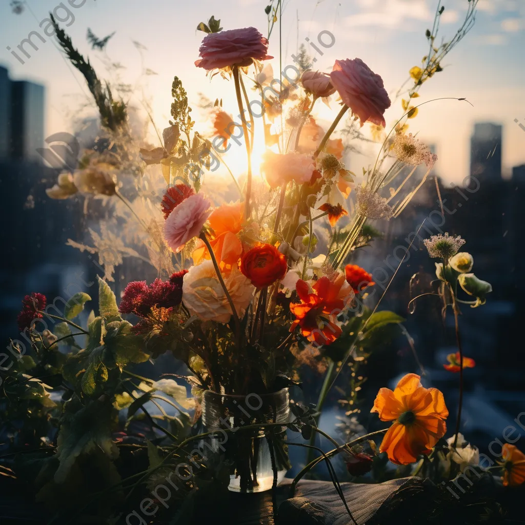 Double exposure of flowers and city skyline - Image 1